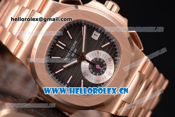 Patek Philippe Nautilus Clone PP 315 Automatic Rose Gold Case/Bracelet with Black Dial and Stick/Arabic Numeral Markers (BP) - Click Image to Close
